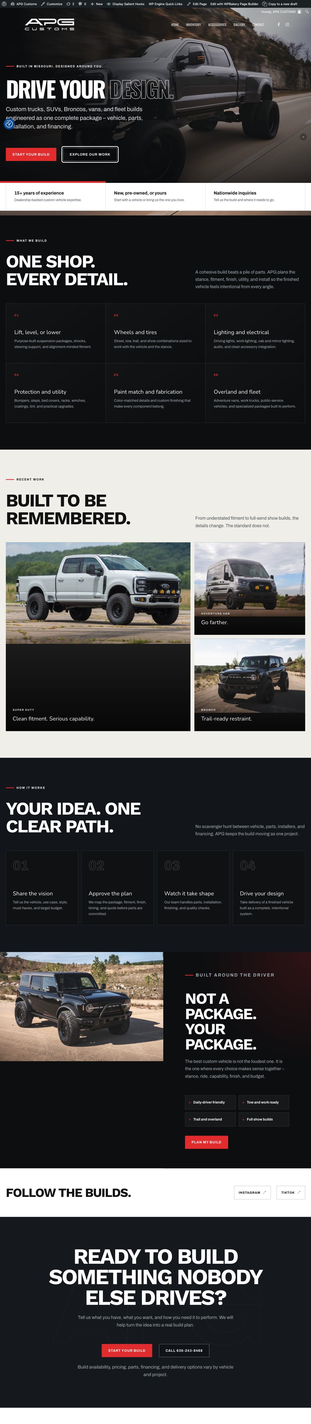 Custom vehicle dealer website with brand-led build gallery