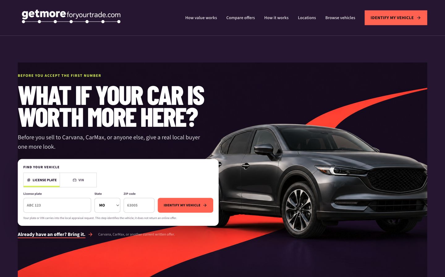 Get More For Your Trade live homepage with vehicle form and SUV