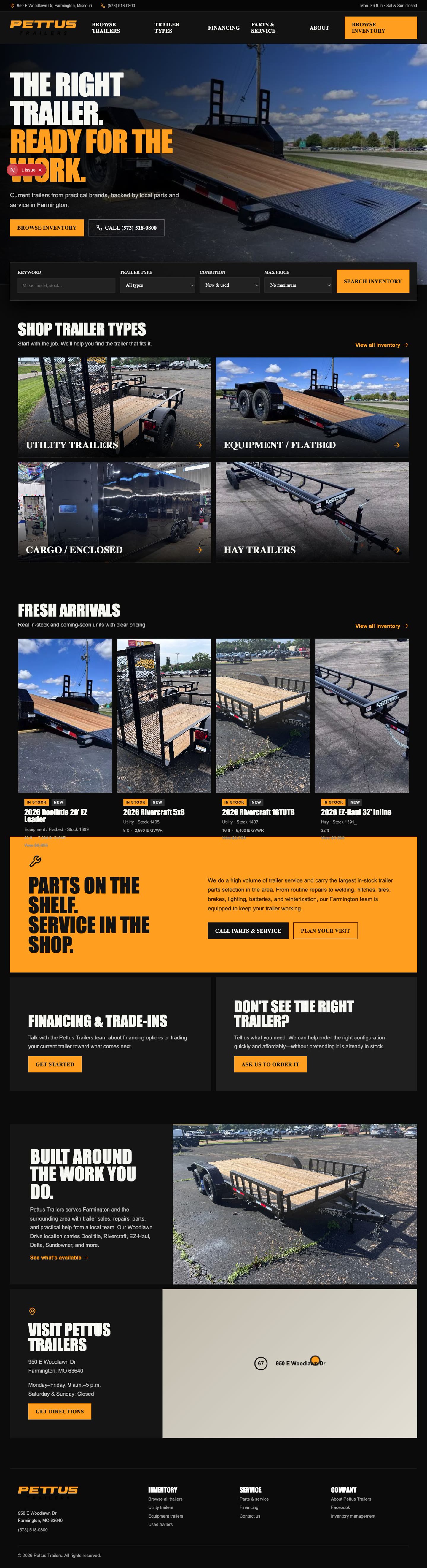Trailer storefront website homepage