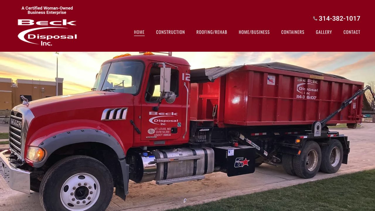 Current Beck Disposal homepage with the original red truck hero photograph