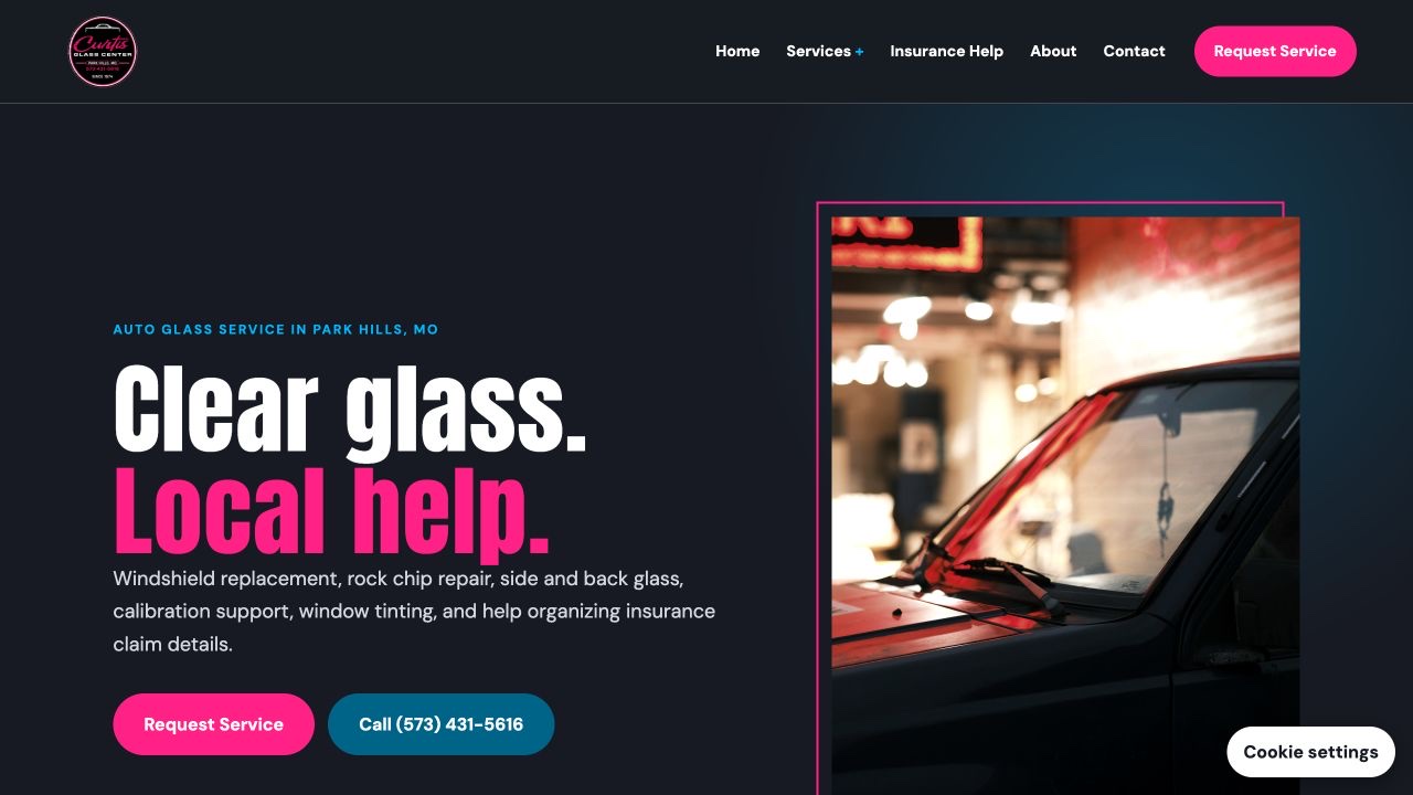 Curtis Glass Center live website with Clear glass. Local help. headline